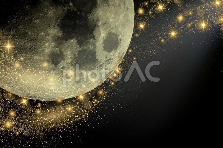 幻想的な月と光の背景素材 幻想的,神秘的,月の写真素材