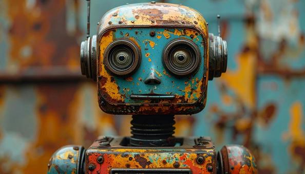 錆びついたレトロな人型ロボットのおもちゃ 錆びついたレトロな人型ロボットのおもちゃの写真