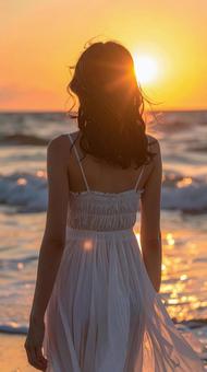 夕陽を見る少女 夕陽を見る少女の写真