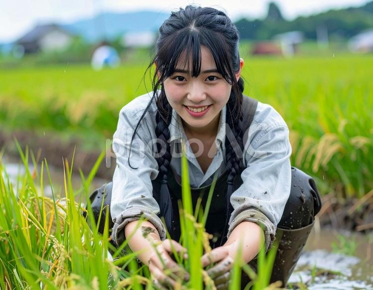 農作業を手伝っています 人物,女性,農業の写真素材