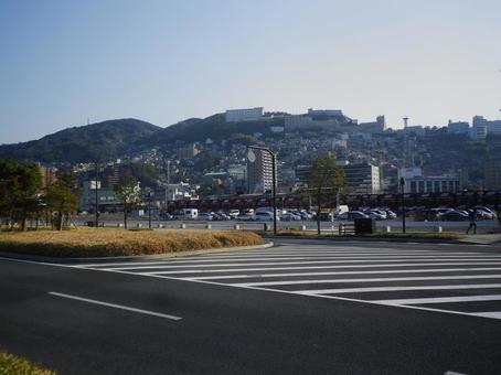 坂の街 長崎の市街地と青空 長崎,坂,坂道の写真素材