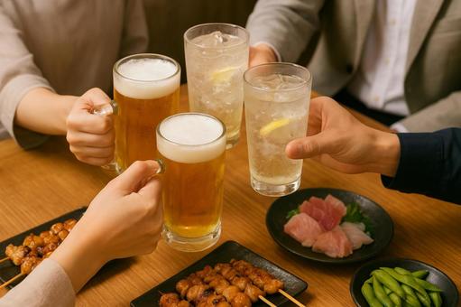 飲み会 居酒屋でカンパイ 飲み会 居酒屋でカンパイの写真
