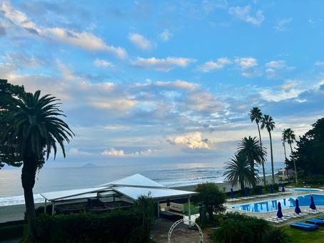 空と海と椰子の木① 美しい,海,空の写真素材