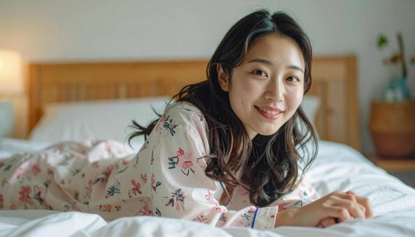 パジャマの女性 パジャマの女性の写真