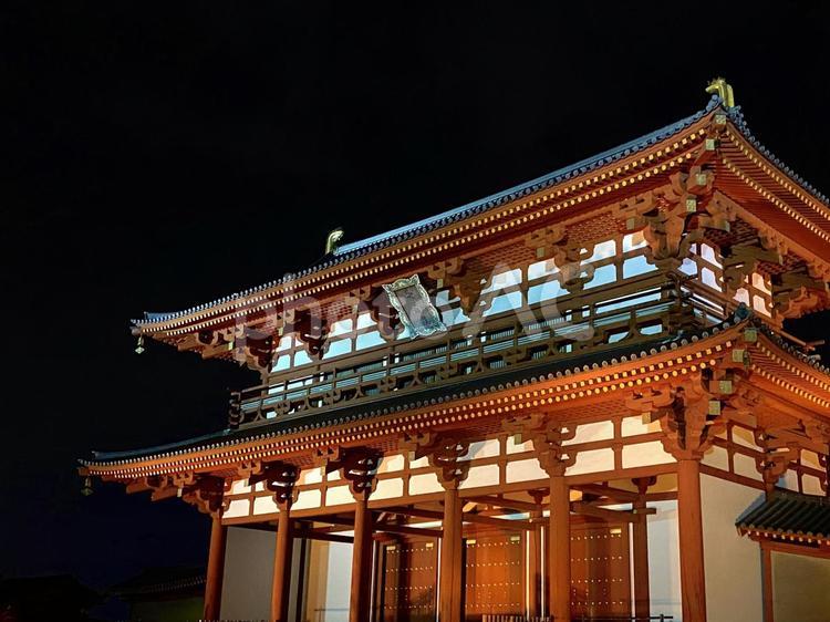平城旧跡　朱雀門　夜のライトアップ　右 平城旧跡,朱雀門,奈良の写真素材