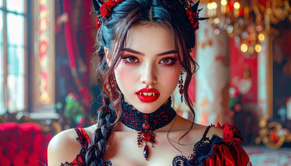 牙のあるヴァンパイアレディ　仮装の写真