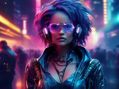 近未来的な服装の女性 近未来的な服装の女性の写真