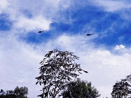 ヘリコプター ヘリコプター,回転翼,ホバリングの写真素材