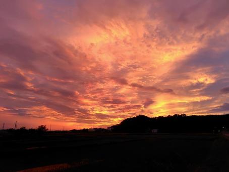 夕日 夕日,秋,赤の写真素材