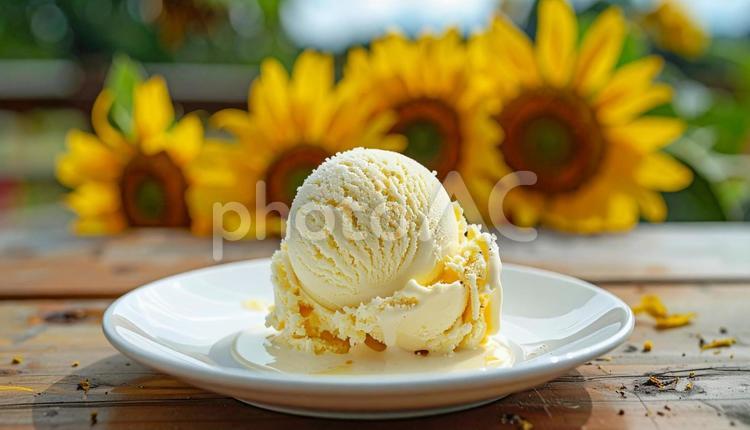 アイスクリームとひまわり アイスクリーム,食べ物,デザートの写真素材