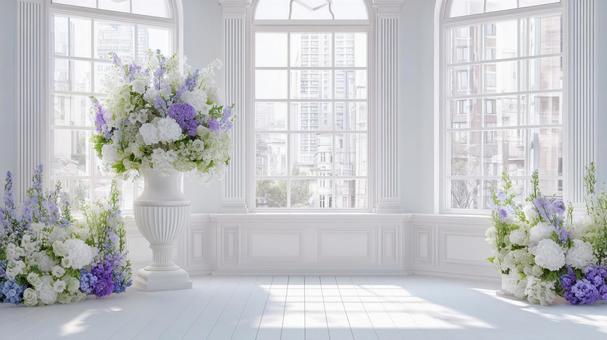 白い窓辺とたくさんの花 白い窓辺とたくさんの花の写真