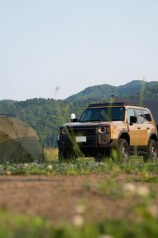 キャンプ行こうよ キャンプ,おしゃれ,ドームテントの写真素材