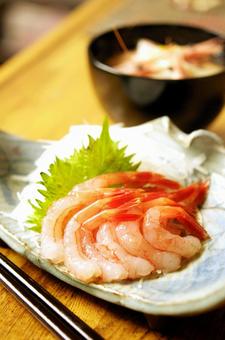 Sweet shrimp sashimi and soup, JPG