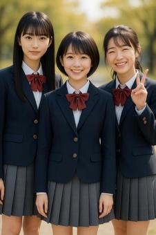 自然な笑顔の女子高生3人組 自然な笑顔の女子高生3人組の写真