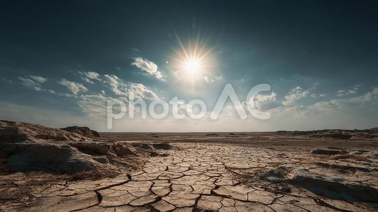 灼熱の太陽が照りつける乾燥した砂漠の風景 砂漠,乾燥,荒野の写真素材