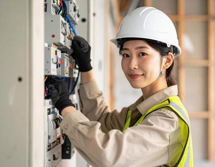 配電盤設置工事をする人 配電盤設置工事をする人の写真