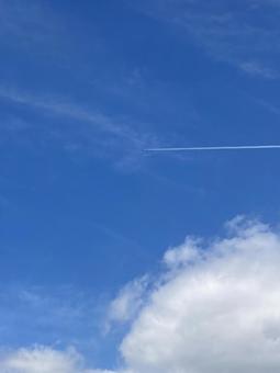 飛行機雲(縦) 飛行機雲(縦) 飛行機雲,雲,空の写真素材