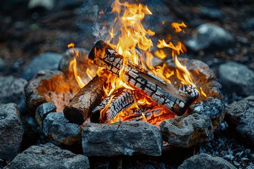 炎に包まれる焚き火の薪 炎に包まれる焚き火の薪の写真