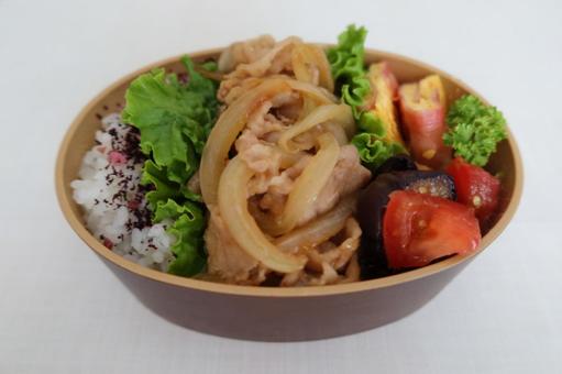 Ginger pork and summer vegetable lunch box, JPG Ginger pork and summer vegetable lunch box, JPG