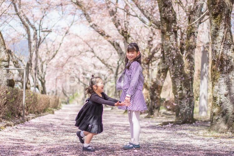 桜と笑顔の子供達 桜,春,笑顔の写真素材