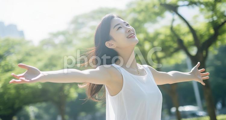 女性自然日本人 美容,ネイチャー,自然体の写真素材