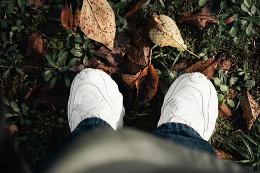 葉っぱを踏む足もと 足もと,葉っぱ,落ち葉の写真素材