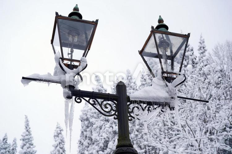 雪と氷に覆われた街灯 街灯,雪,氷の写真素材