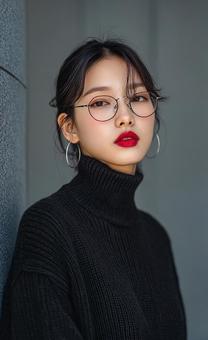 黒のタートルネックを着こなす女性の写真