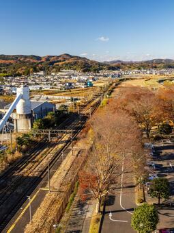 常磐線の風景⑴ 線路,常磐線,町並みの写真素材