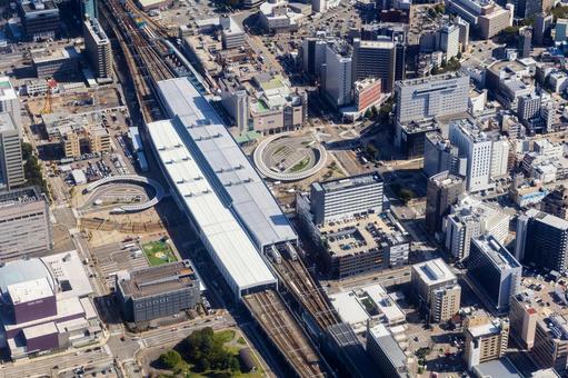 富山駅南口付近を空撮 富山駅,南口,富山の写真素材