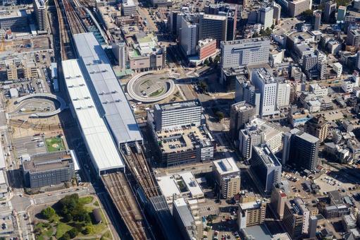 富山駅南口付近を空撮 富山駅,南口,富山の写真素材