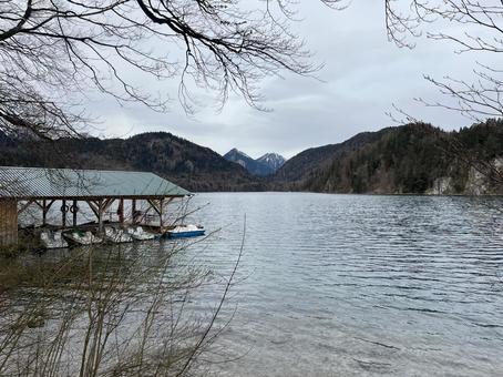 アルプ湖 アルプ湖 ホーエンシュヴァンガウ,湖,山の写真素材