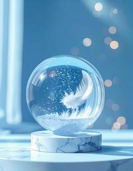 夢幻の輝き:水晶玉に舞う白銀の羽根 夢幻の輝き:水晶玉に舞う白銀の羽根の写真