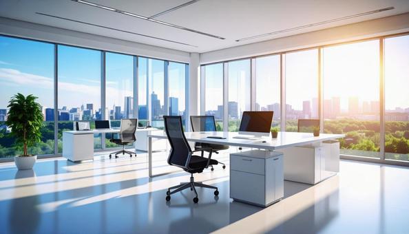 デスクの並んだオフィスインテリアの写真