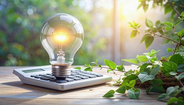 光熱費のイメージ 電球と白い計算機 光熱費のイメージ 電球と白い計算機 白熱電球,電球,電卓の写真素材