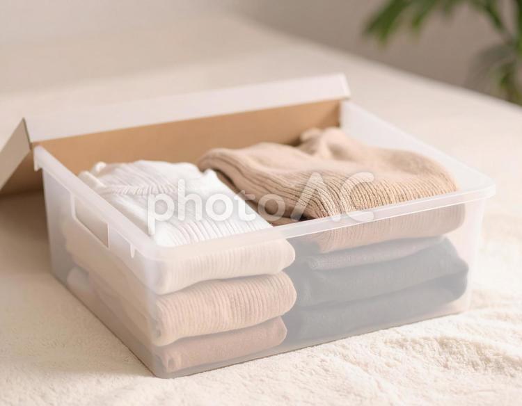 衣替えの収納ボックス プラスチック,衣替え,衣類の写真素材