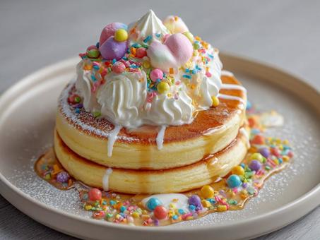 カラフルなパンケーキ カラフルなパンケーキの写真