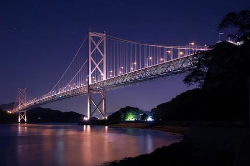 しまなみ海道　因島大橋の夜景 夜景,夜,海の写真素材