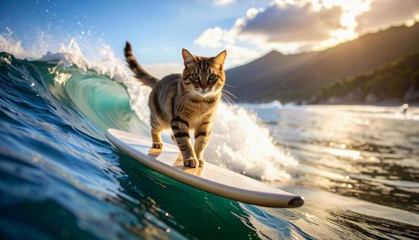 サーフィンをする猫01 サーフィンをする猫01の写真