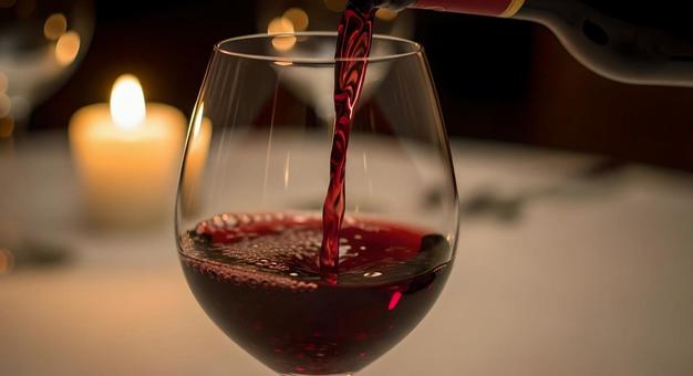 グラスに注がれる赤ワインのクローズアップの写真