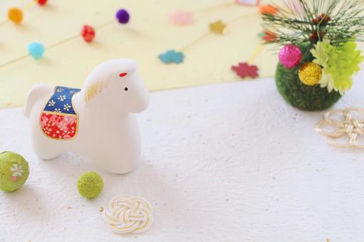 年賀状　午 年賀状,午,土鈴の写真素材