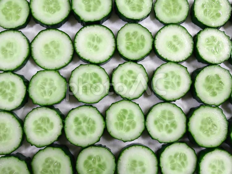 きゅうりの輪切り　並列 きゅうり,スライス,野菜の写真素材
