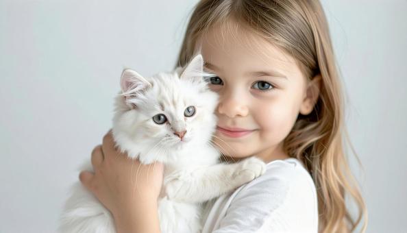 子猫を抱く女の子の写真