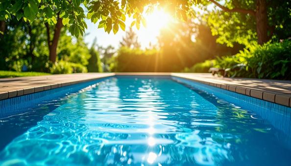 キラキラ日光を反射する真夏のプール_水面 キラキラ日光を反射する真夏のプール_水面の写真