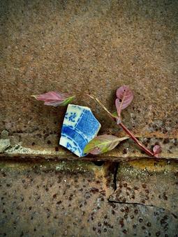 鉄板とかけらと秋草 鉄板,金属板,腐食の写真素材