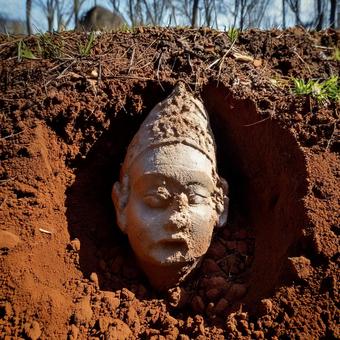 Buddha statue dug out of the ground, excavation, expression, remains, JPG