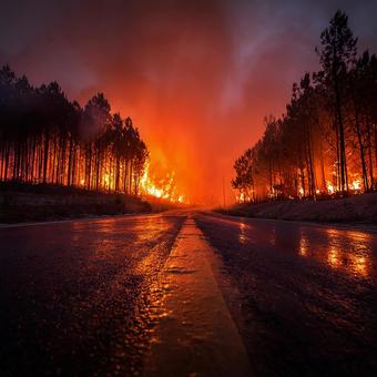 黒と赤のコントラストが強い災害の写真