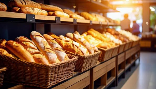 店頭で売られているフランスパンの写真