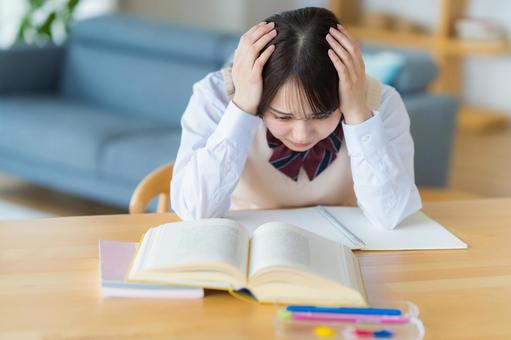 自宅で勉強中に悩む女子高生 自宅で勉強中に悩む女子高生 高校生,女子,勉強の写真素材