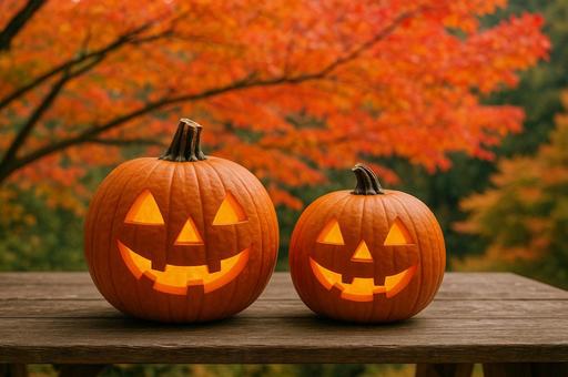 紅葉とジャックオーランタン 紅葉とジャックオーランタンの写真